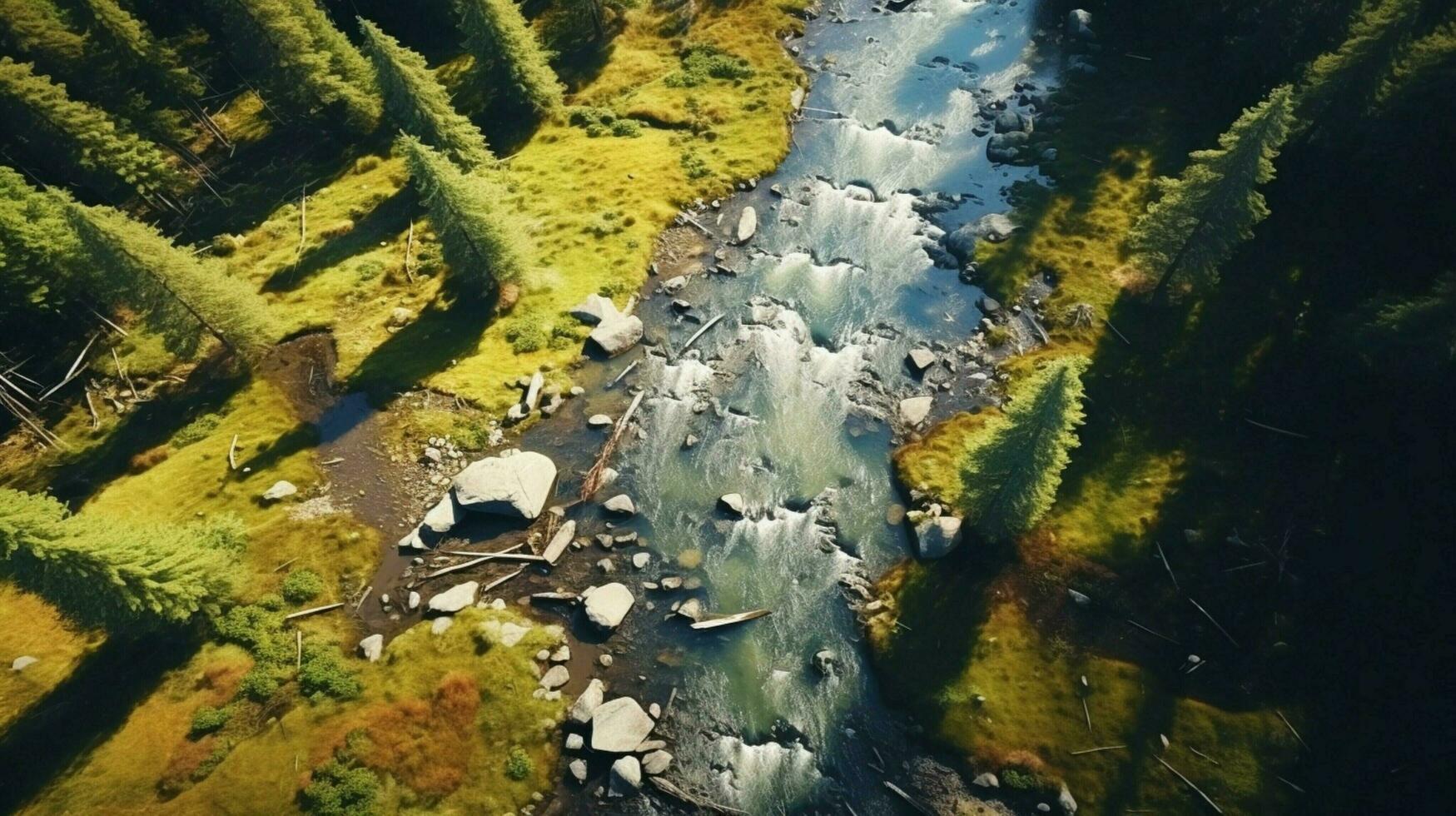 hovering drone captures aerial view of nature photo