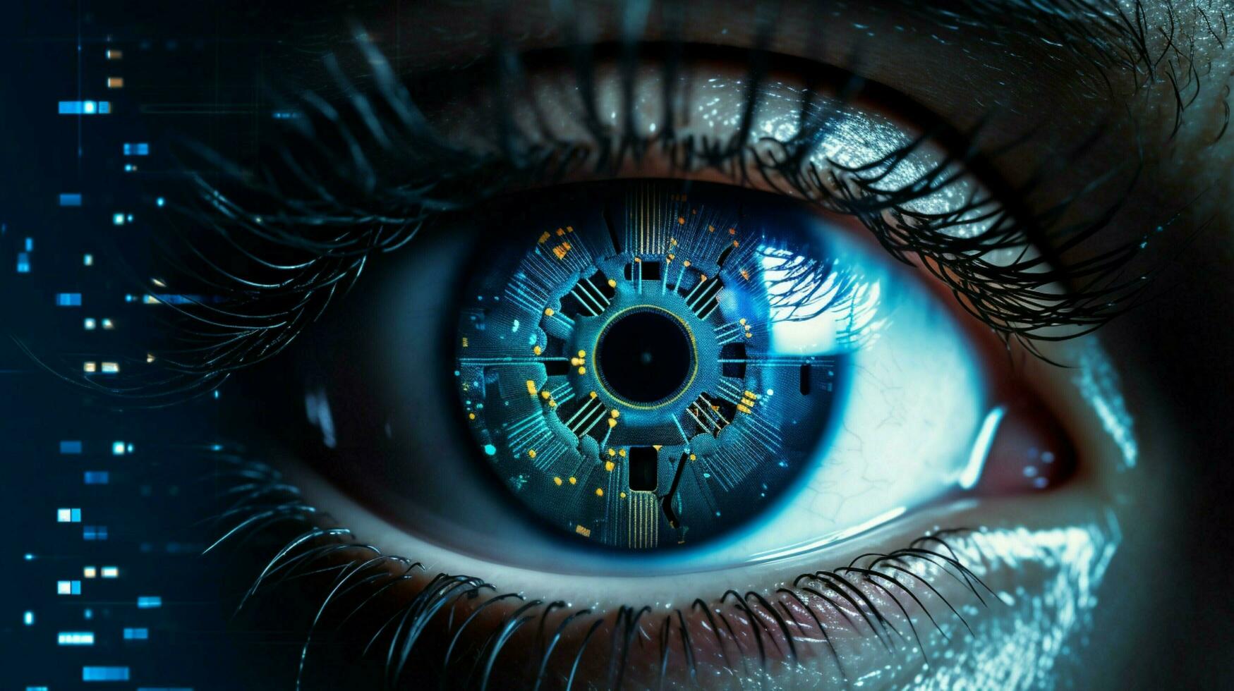 human eye watching futuristic security system data photo