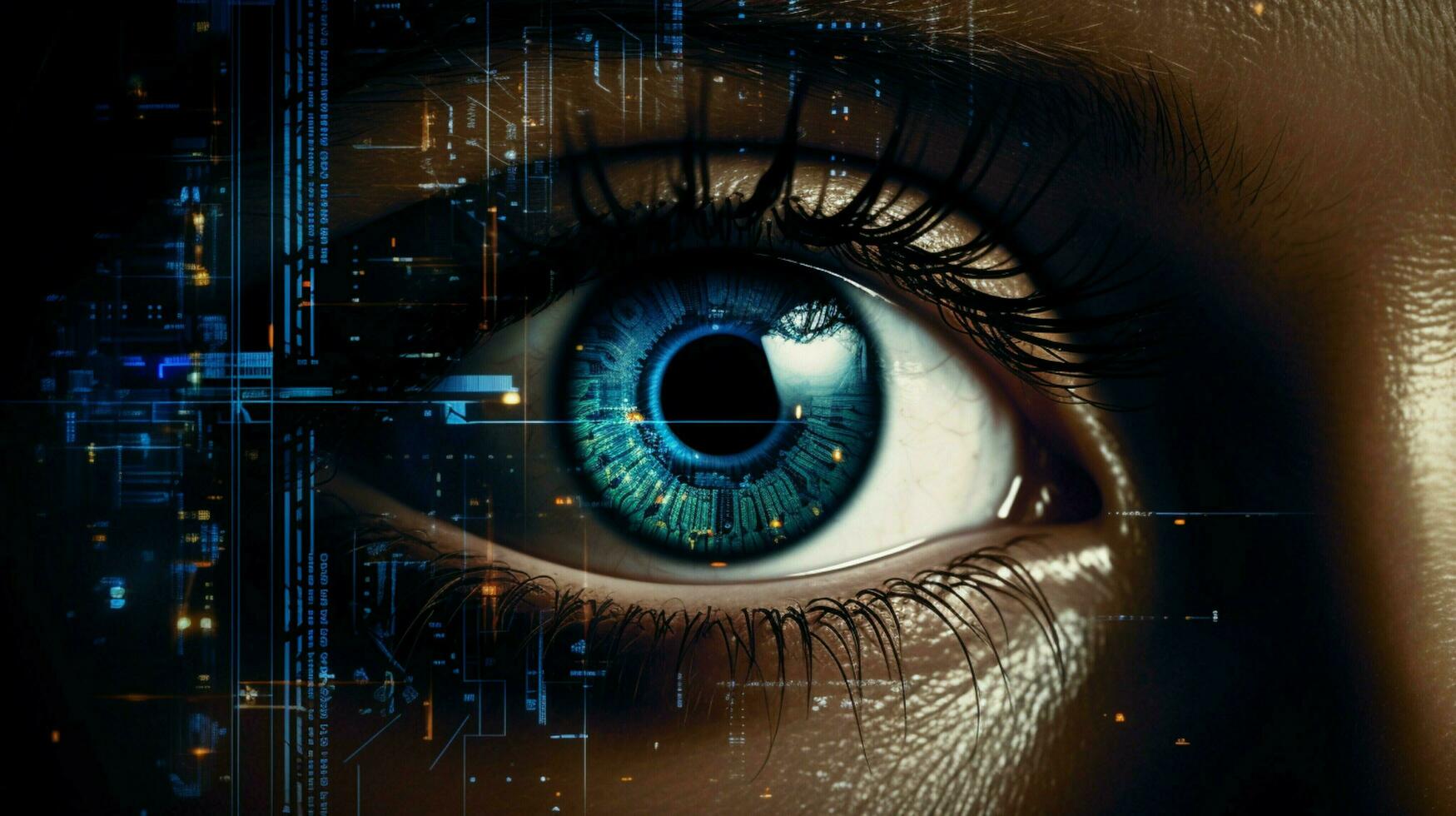 human eye watching futuristic security system data photo