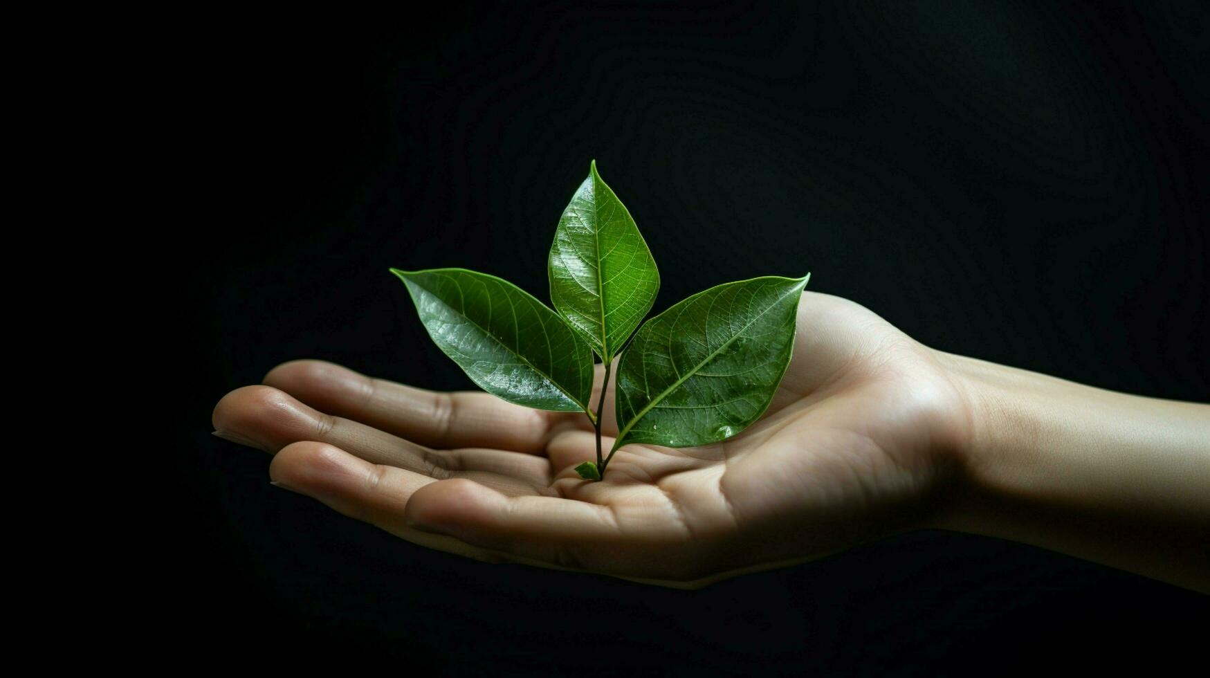 human hand holding green leaf symbolizing environmentalis photo