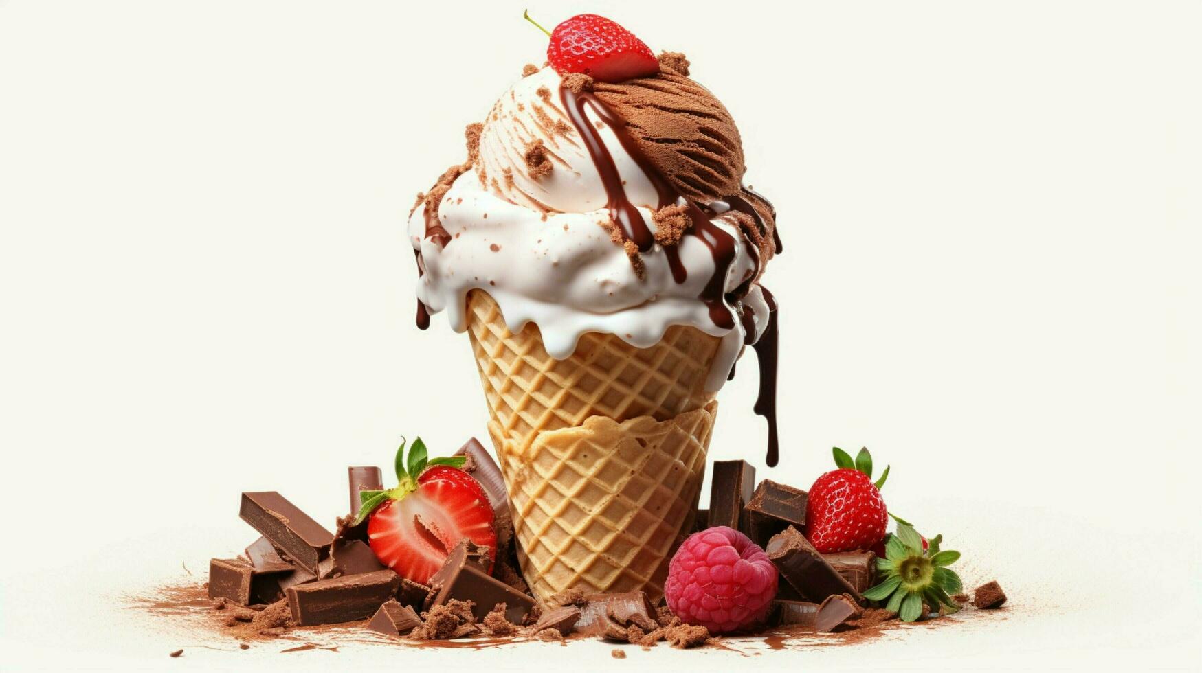 ice cream cone with strawberry and chocolate photo