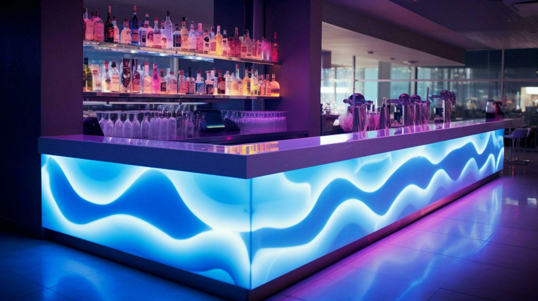 illuminated bar counter inside modern drink establishment photo