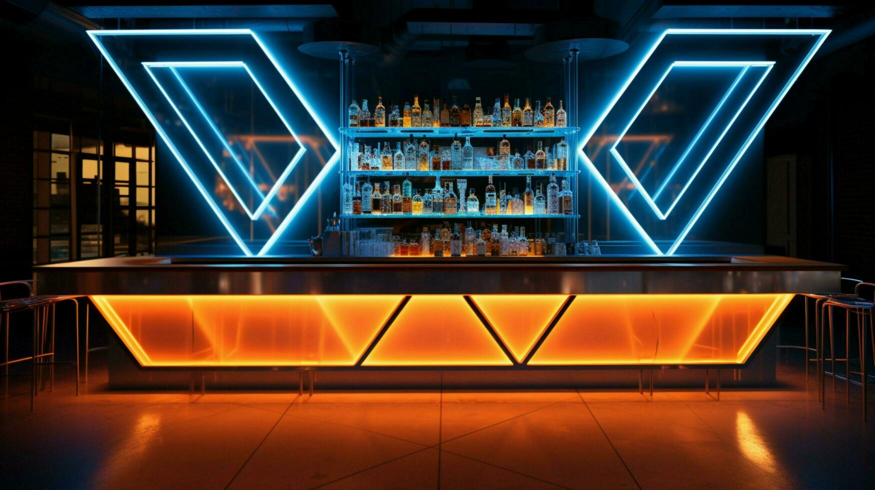 illuminated bar counter inside modern drink establishment photo