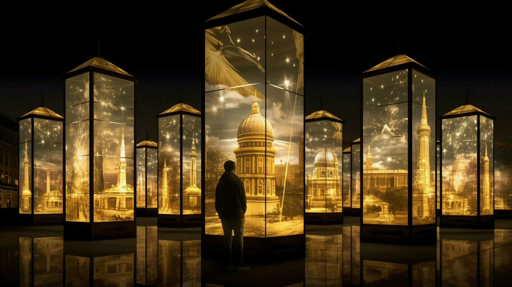 illuminated lanterns reflect historic religious architect photo