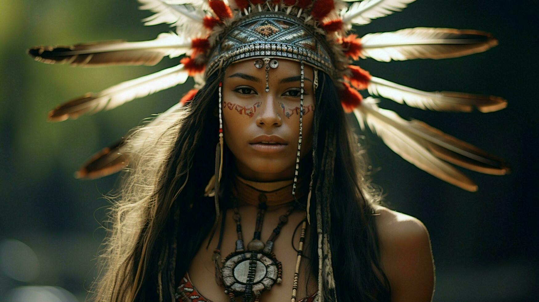 indigenous woman with headdress exudes confidence photo