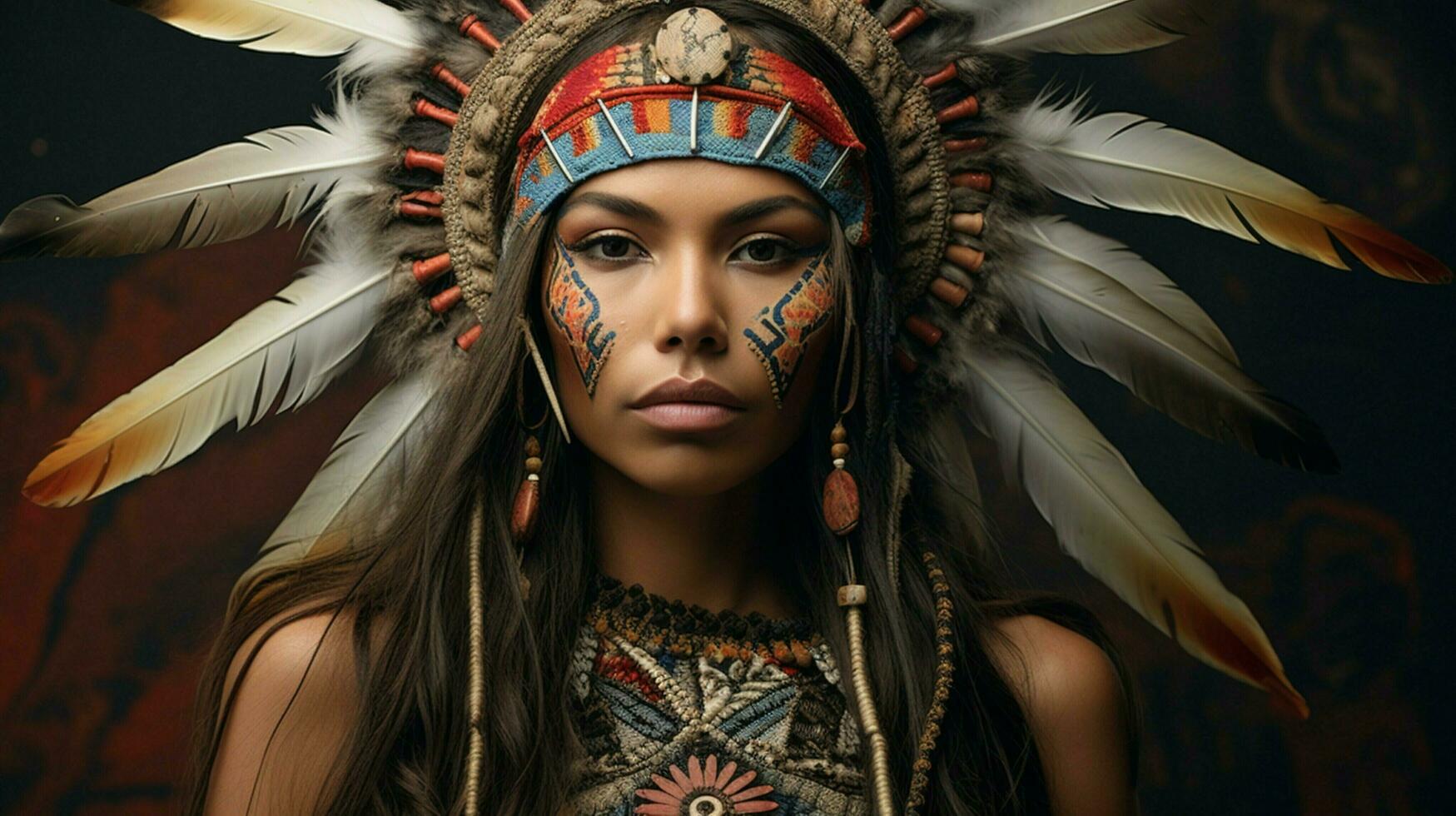 indigenous woman with headdress exudes confidence photo