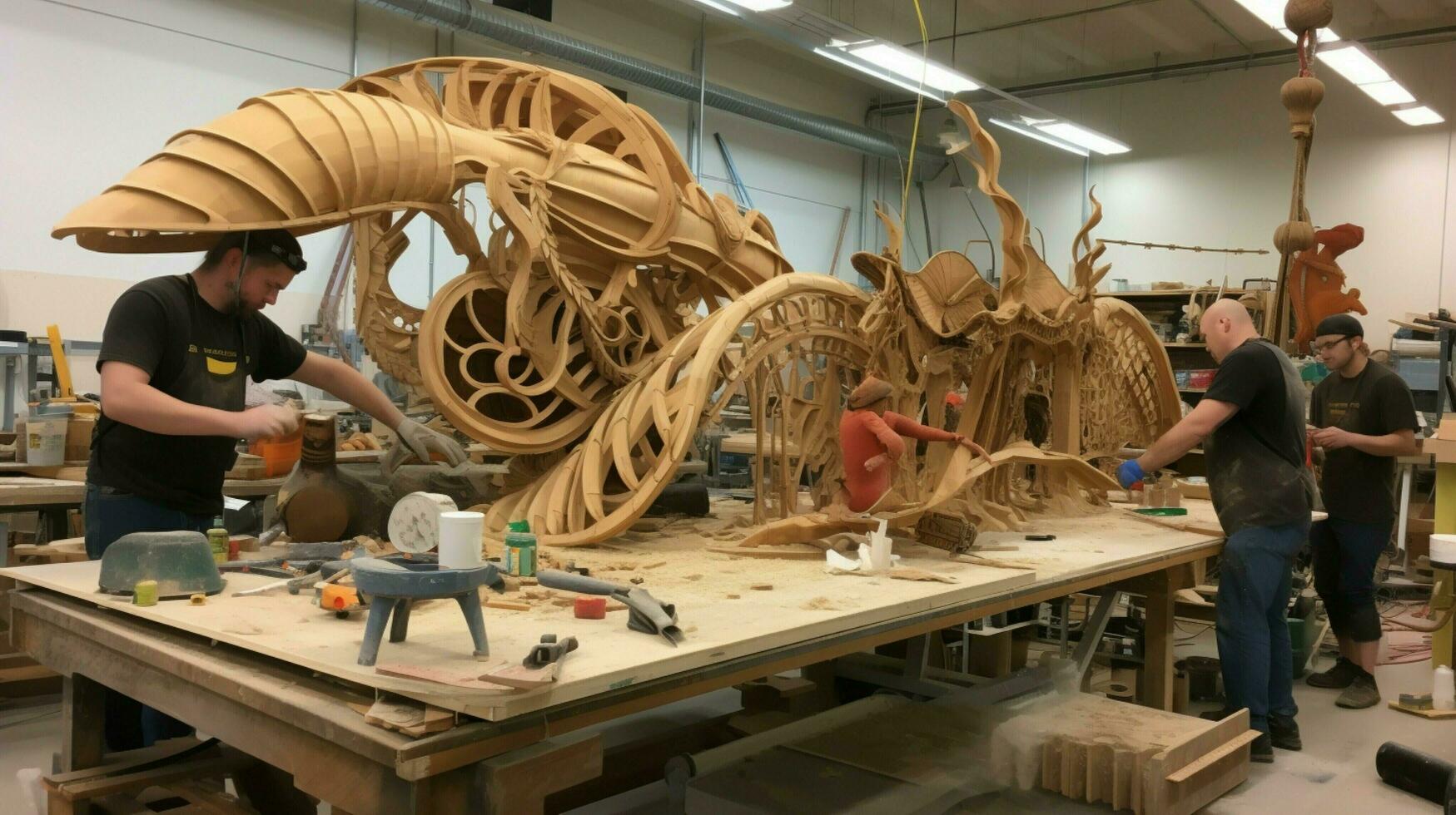 indoor workshop buzzing with skilled teamwork and innovation photo