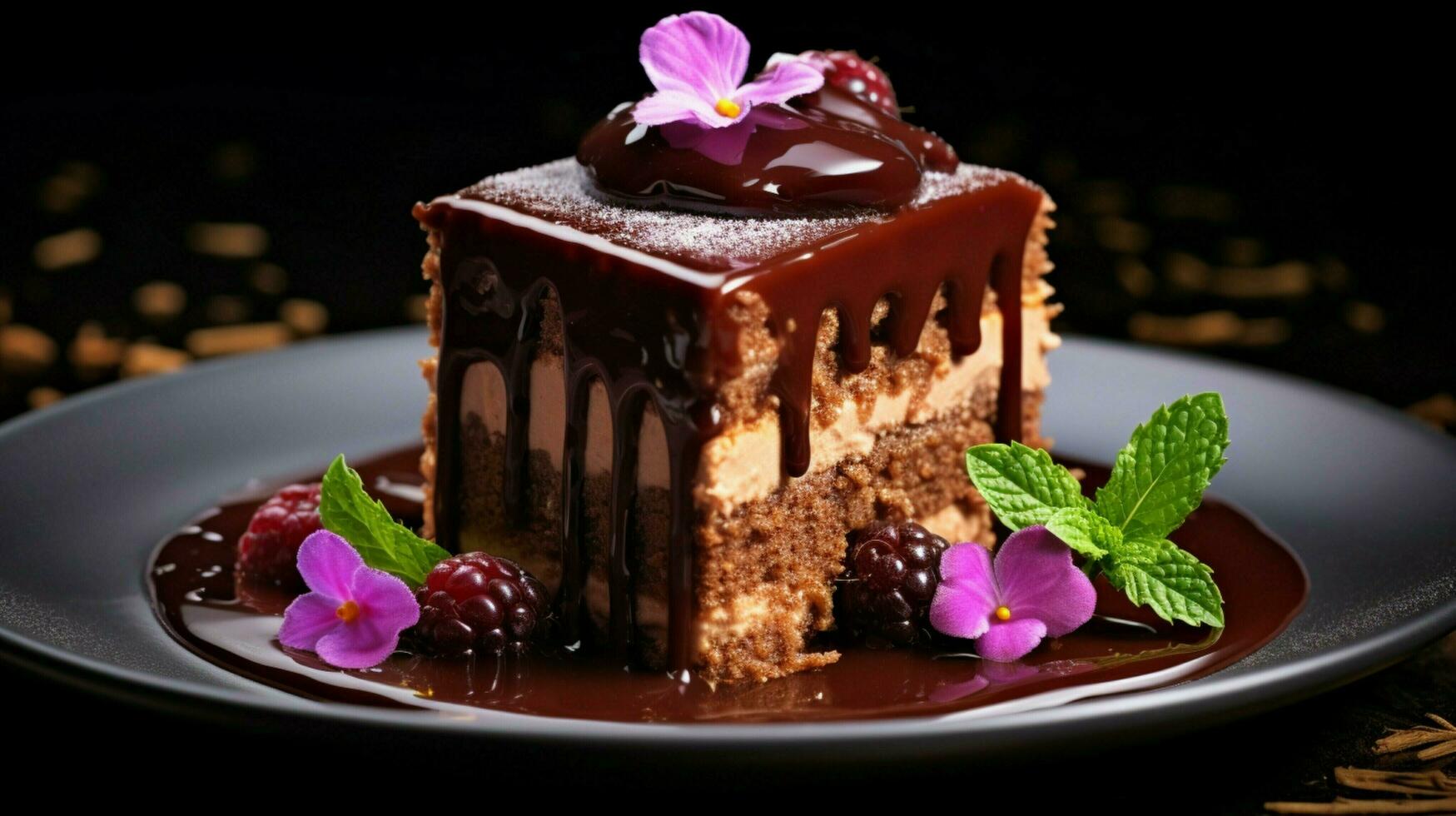 indulgent baked dessert with chocolate icing gourmet photo