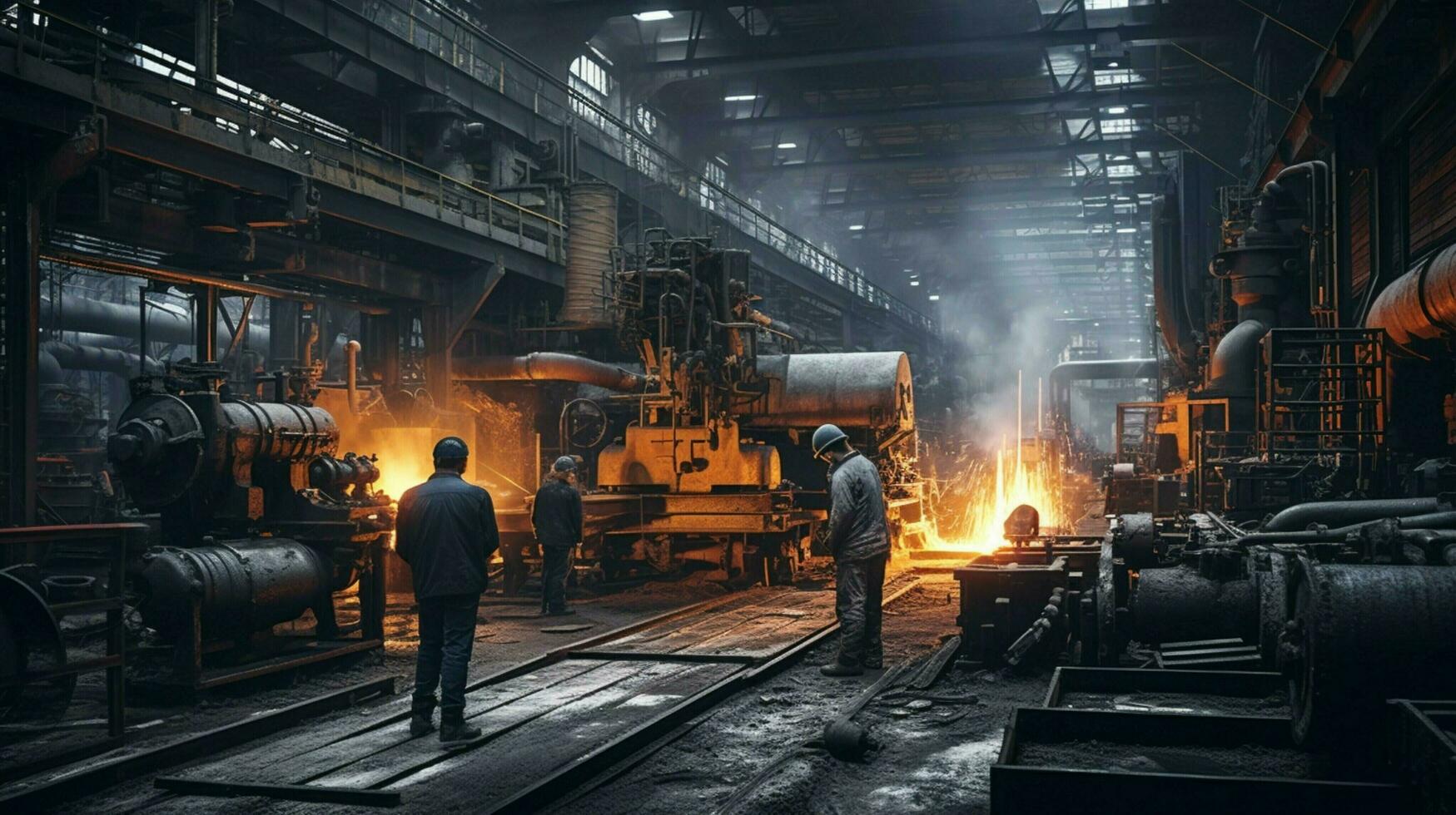 industry men working machinery in steel factory photo