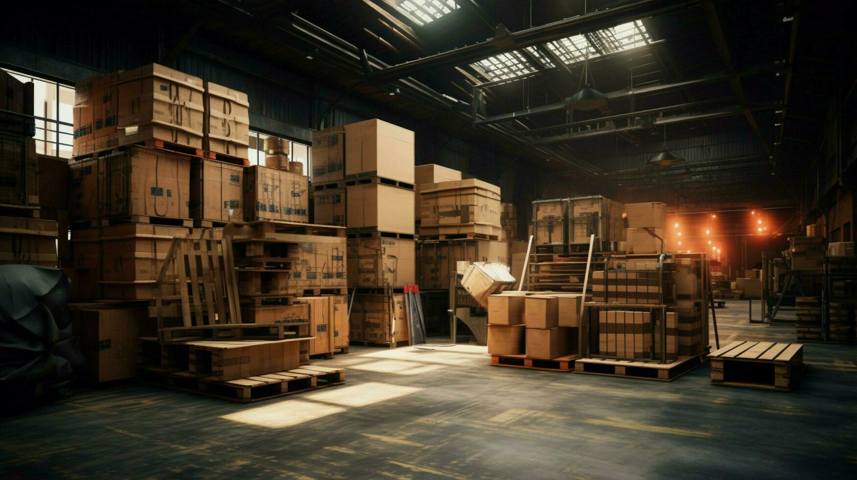 industry warehouse with cardboard containers pallets photo