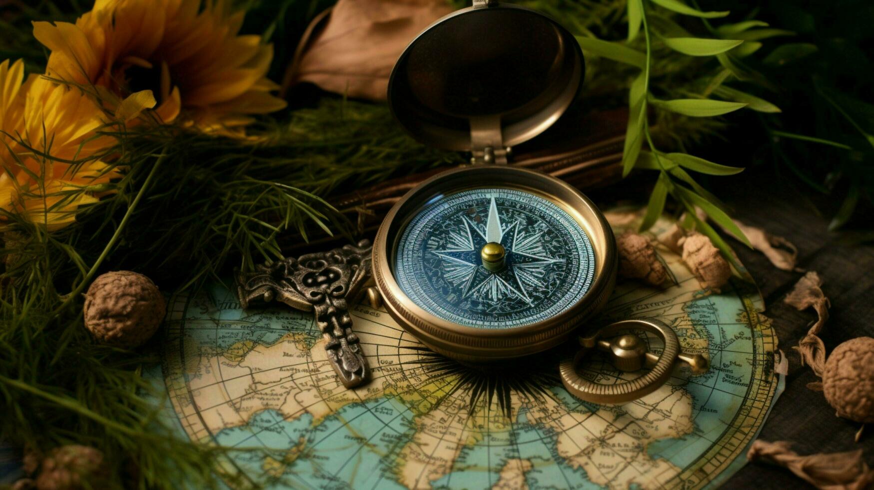 journey west exploring nature with navigational compass photo