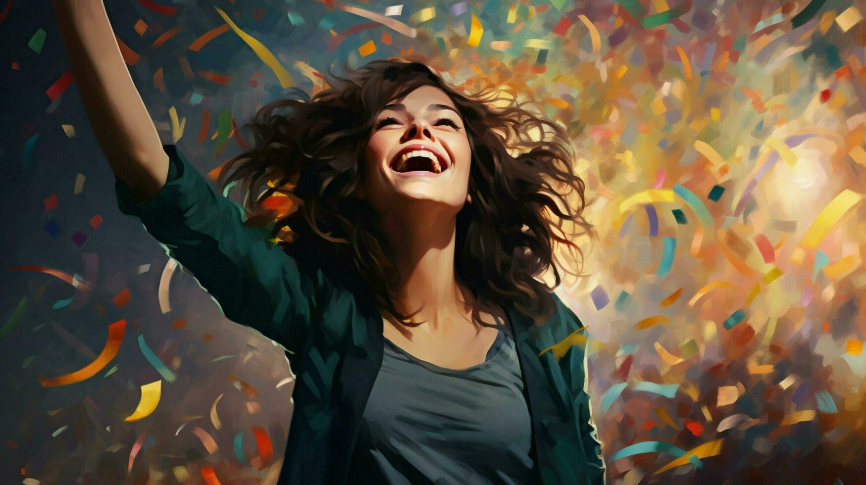 joyful celebration with bright confetti falling around photo