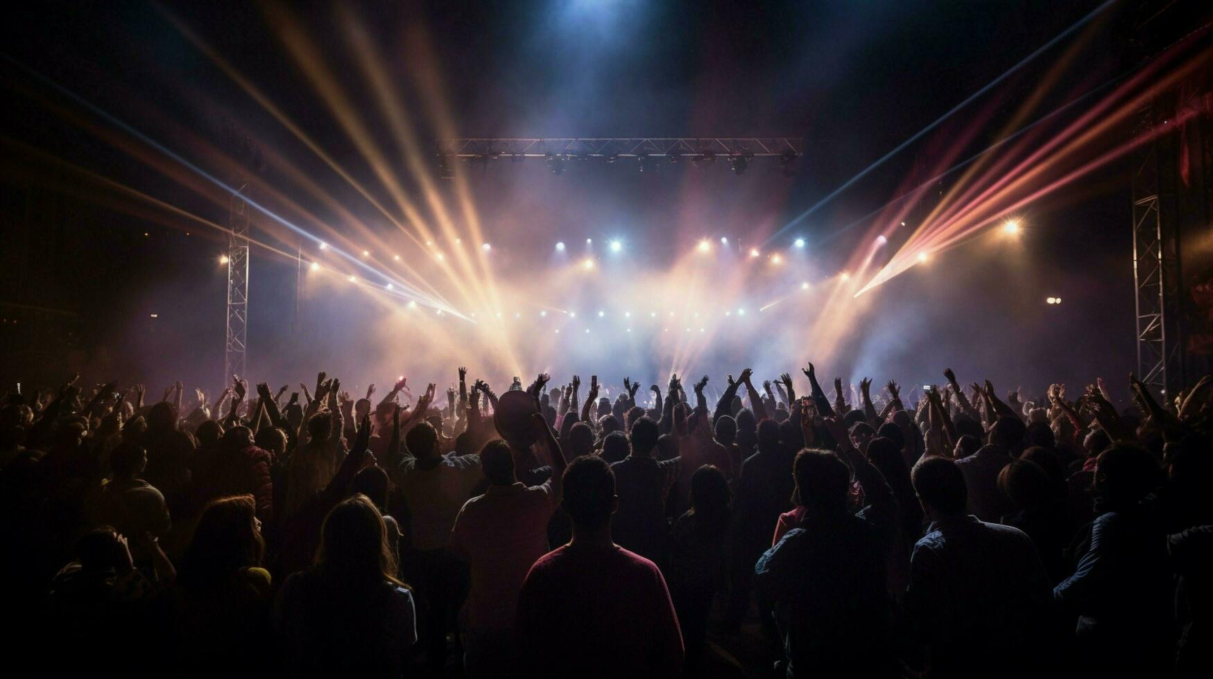 large crowd applauds as stage lights illuminate performer photo