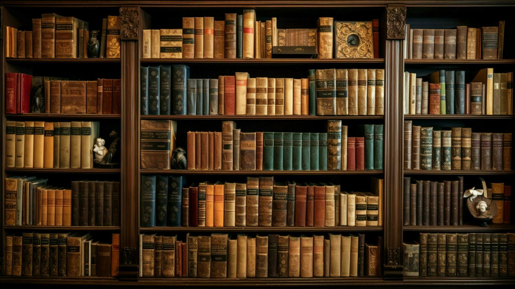 large collection of old books on wooden shelves photo