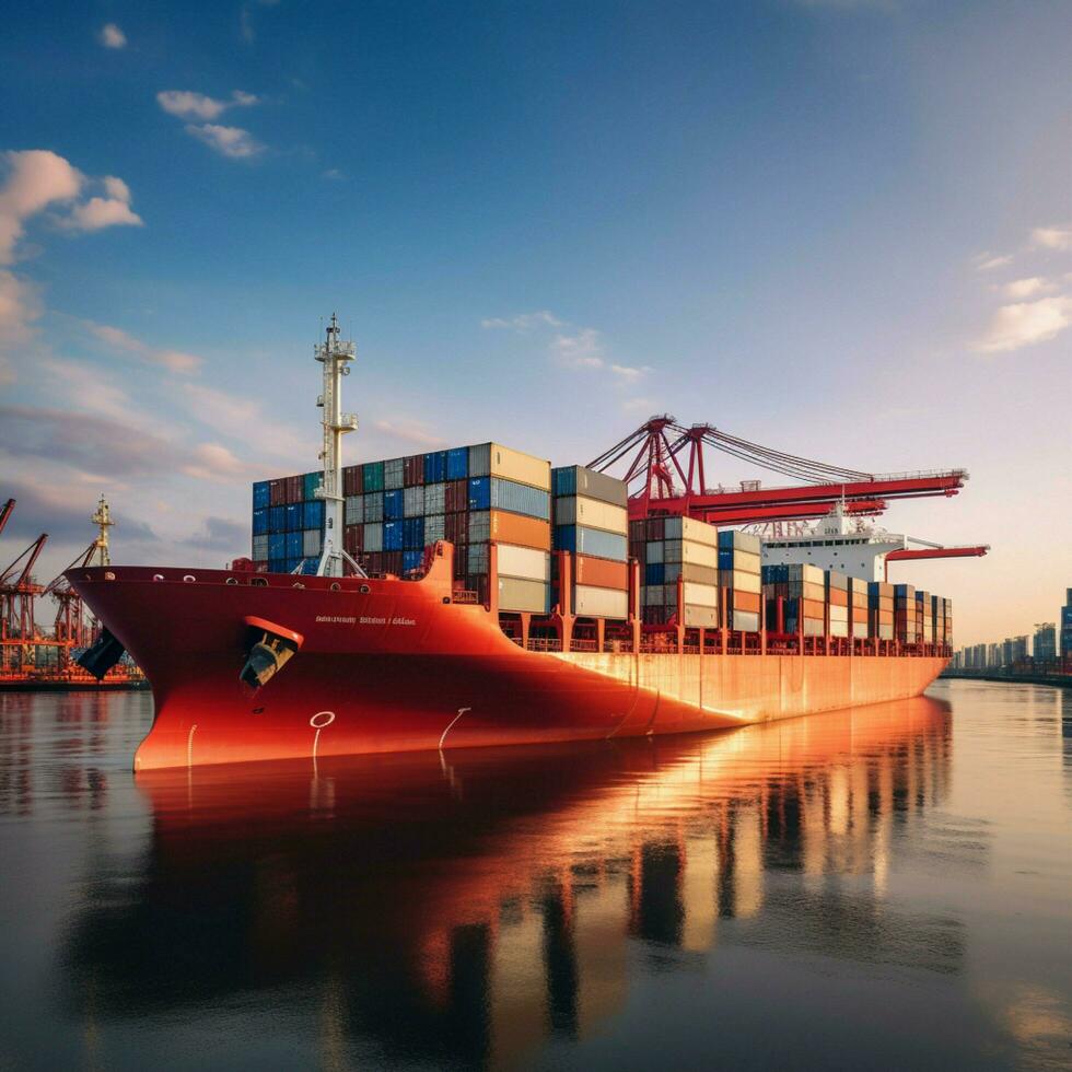 large cargo ship with containers in the port photo