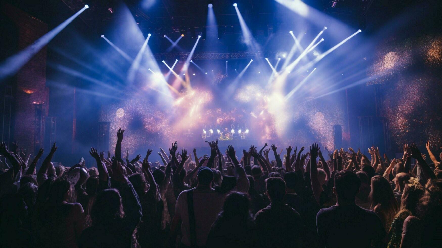 large crowd applauds as stage lights illuminate performer photo