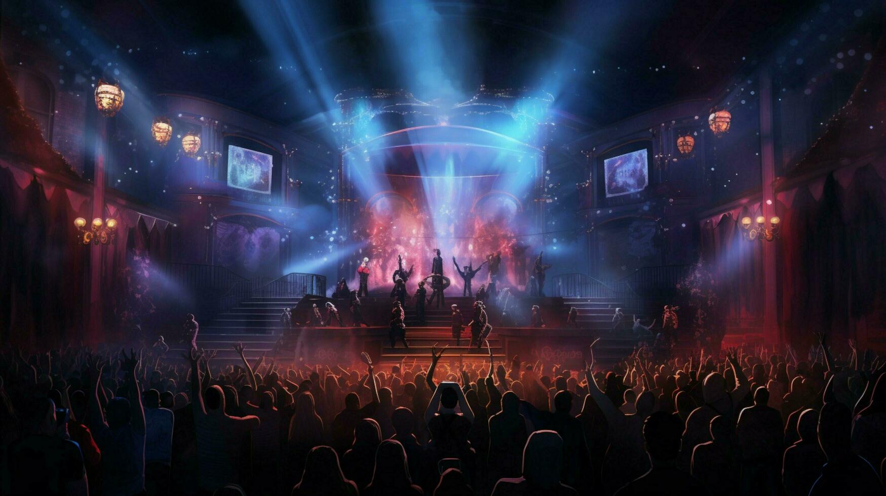 large crowd applauds as stage lights illuminate performer photo