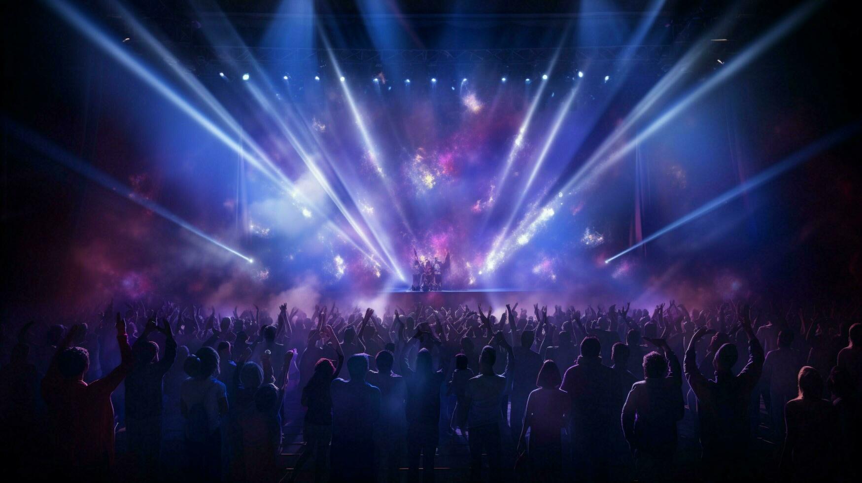 large crowd applauds as stage lights illuminate performer photo