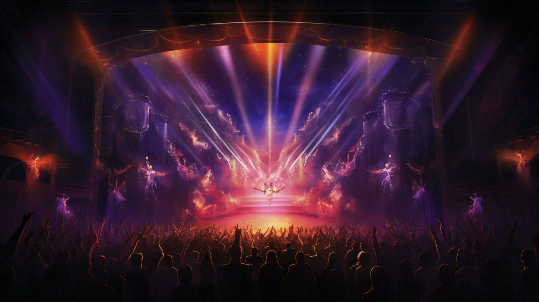 large crowd applauds as stage lights illuminate performer photo