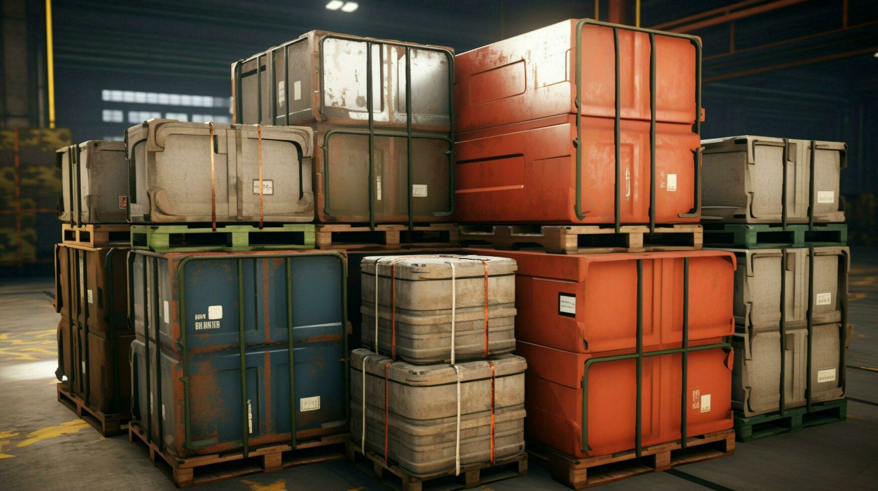 large warehouse stack crates boxes and containers photo