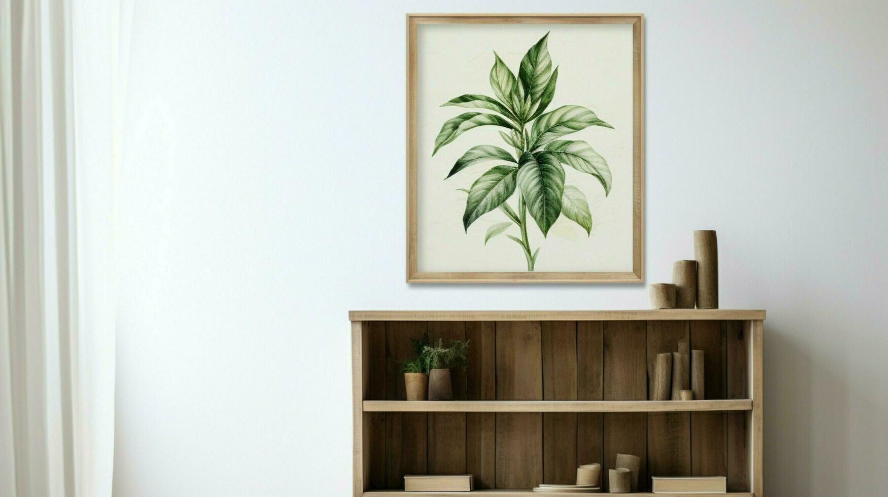 leafy plant in a rustic wooden frame freshness abounds photo