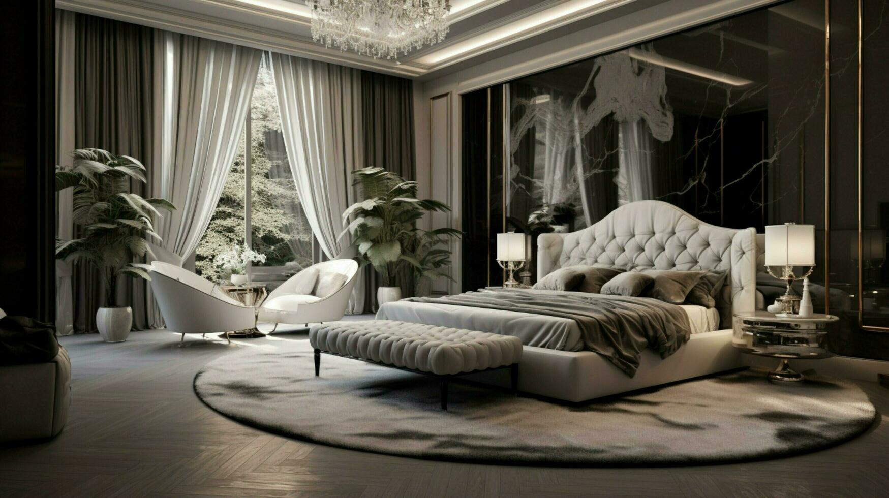 luxury bedroom with modern design and elegance photo