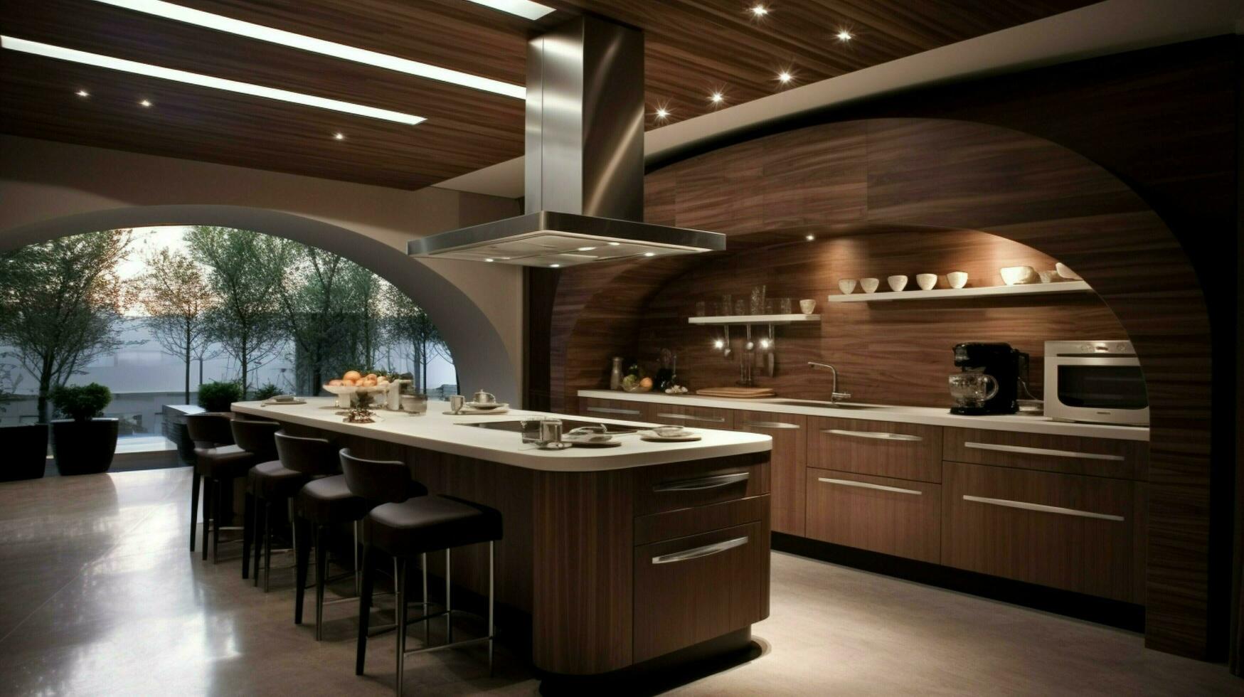 luxury domestic kitchen with elegant wooden design photo