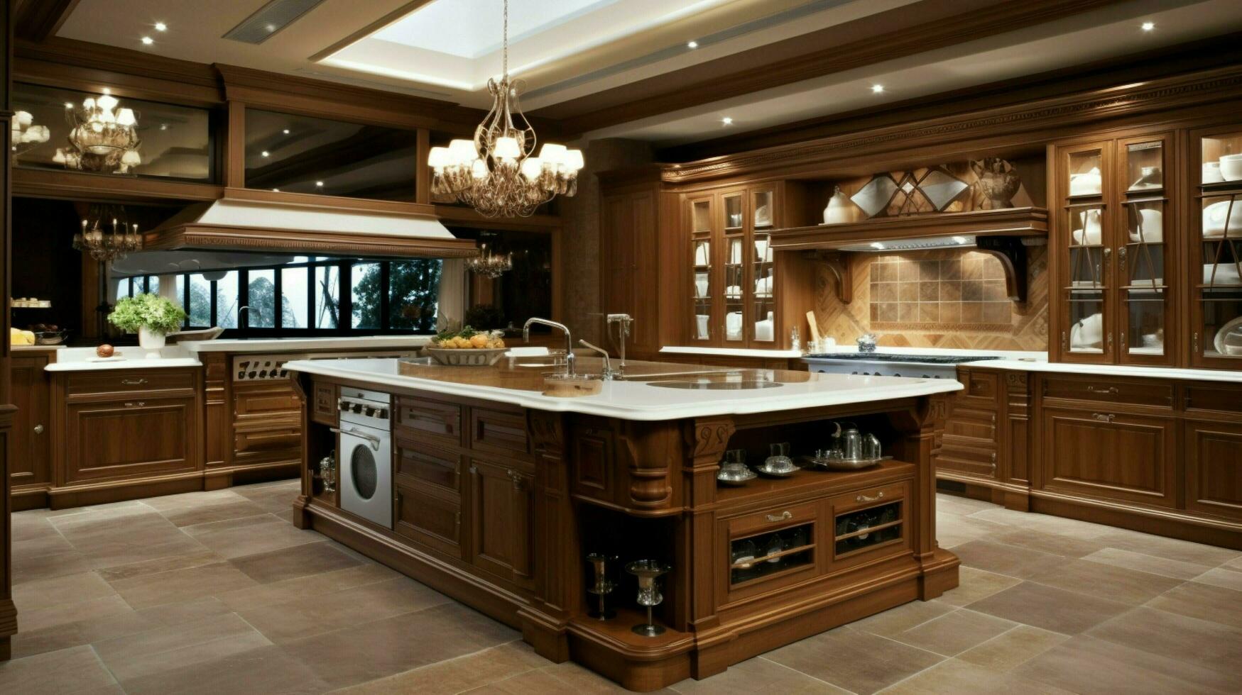 luxury domestic kitchen with elegant wooden design photo