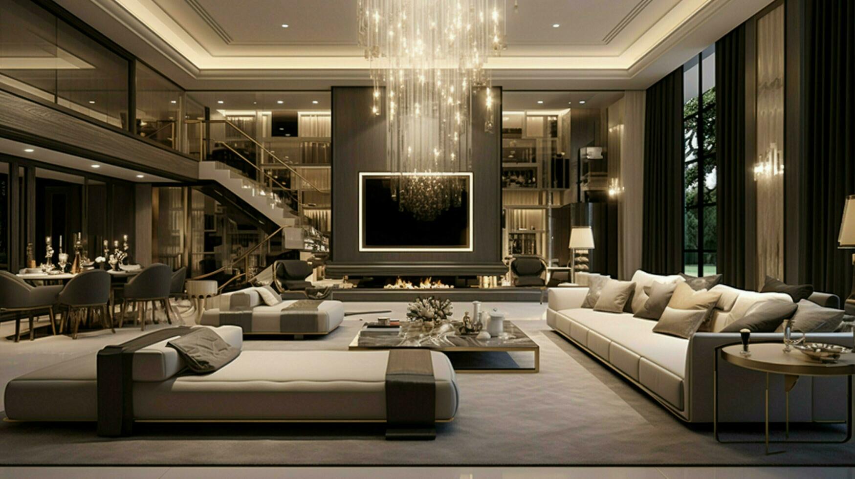 luxury modern living room illuminated with elegance photo