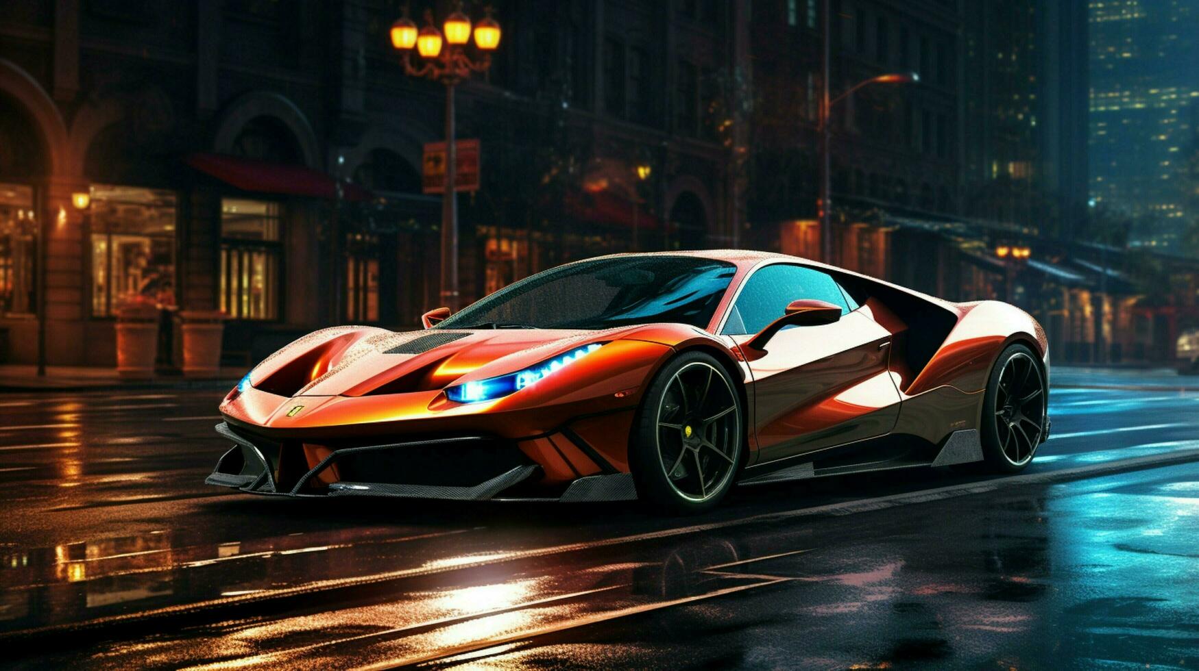 luxury sports car in modern city streets photo