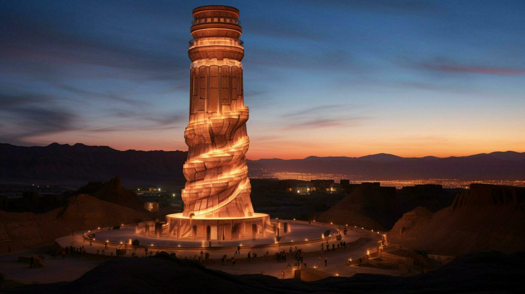 majestuoso alminar ilumina antiguo indígena cultura foto