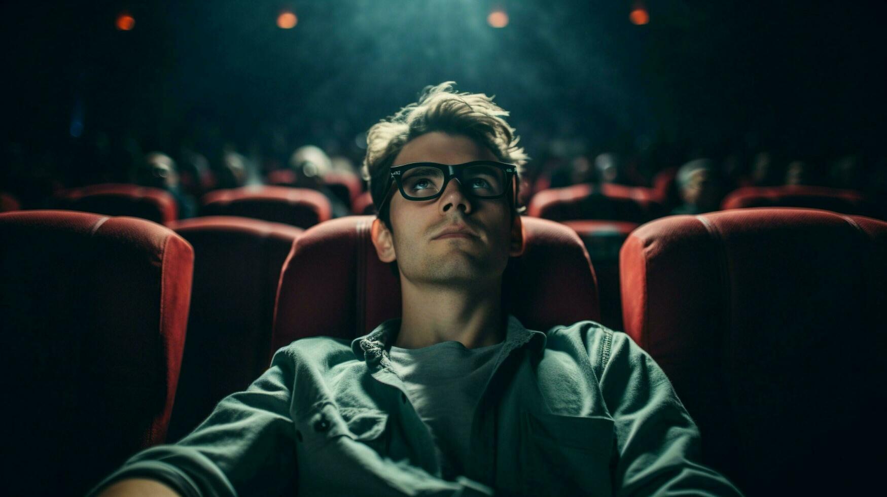 man watching movie in theater seats spectacle photo