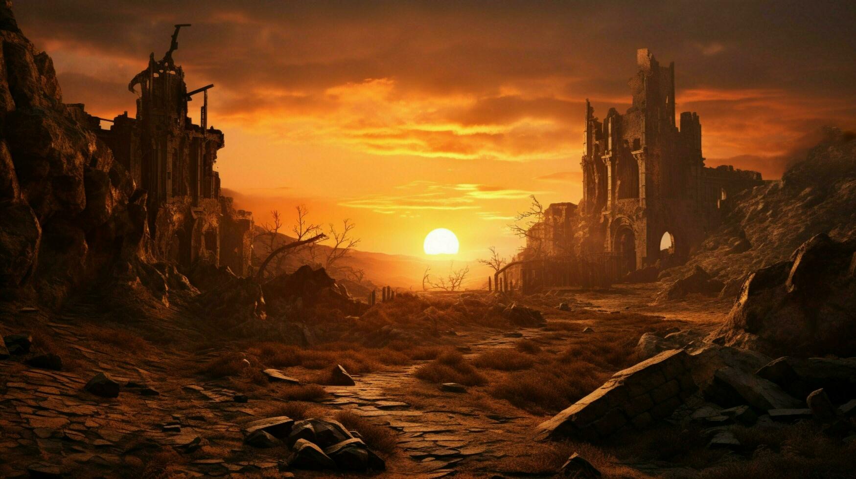 medieval architecture at old ruin during sunset photo