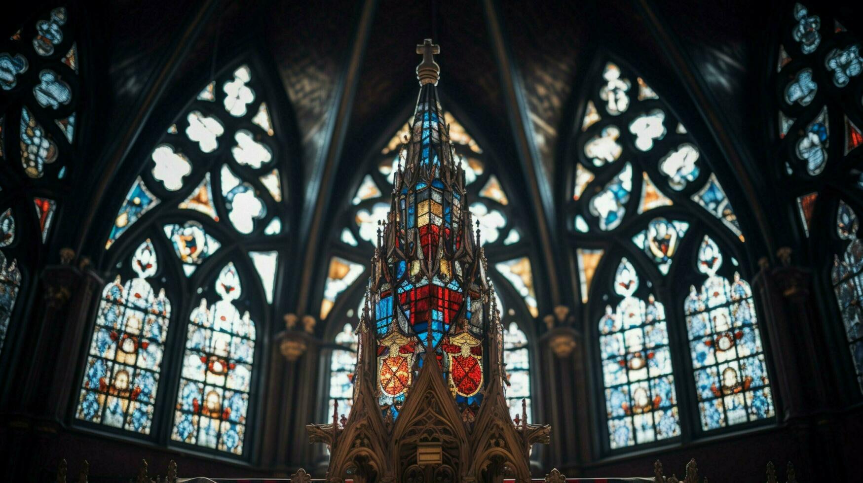 medieval chapel with gothic architecture stained glass photo