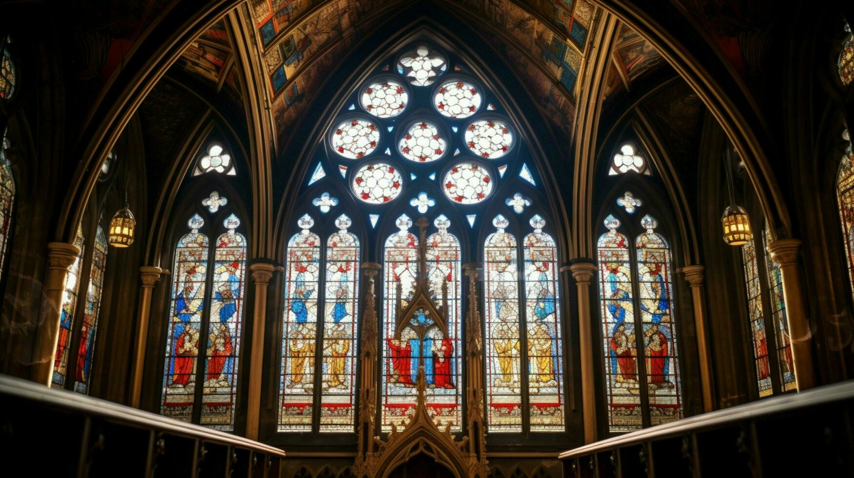 medieval chapel with gothic architecture stained glass photo