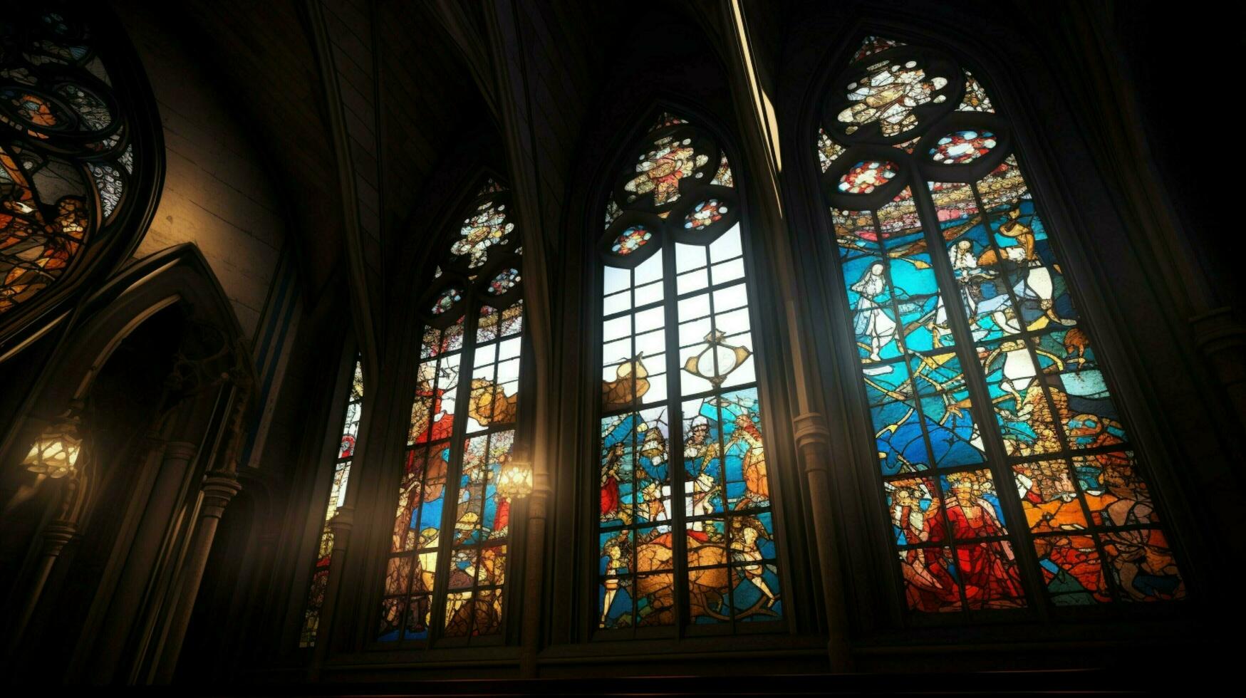 medieval chapel with gothic architecture stained glass photo