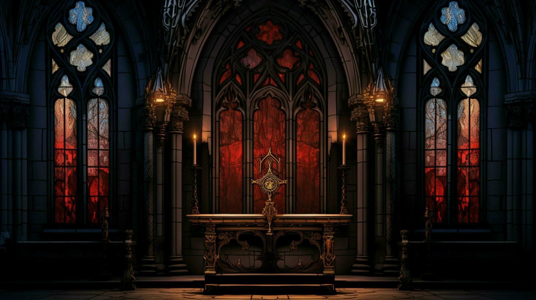 medieval chapel with gothic architecture stained glass photo