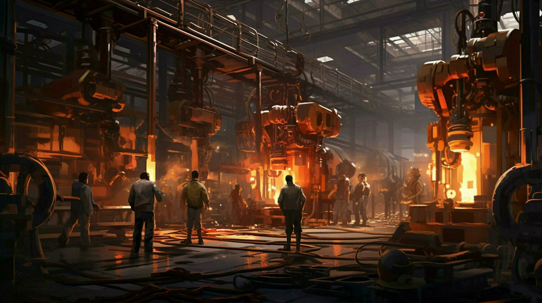 metal workers in factory using automated equipment photo