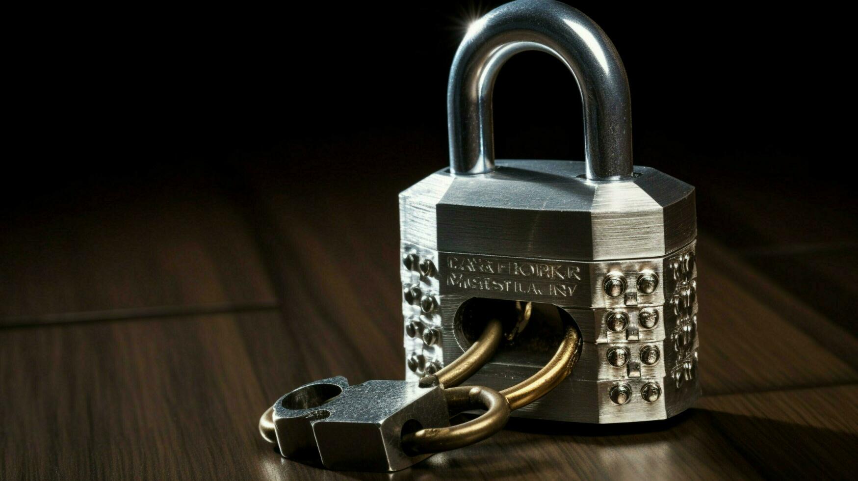 metallic padlock on chain provides security system safety photo