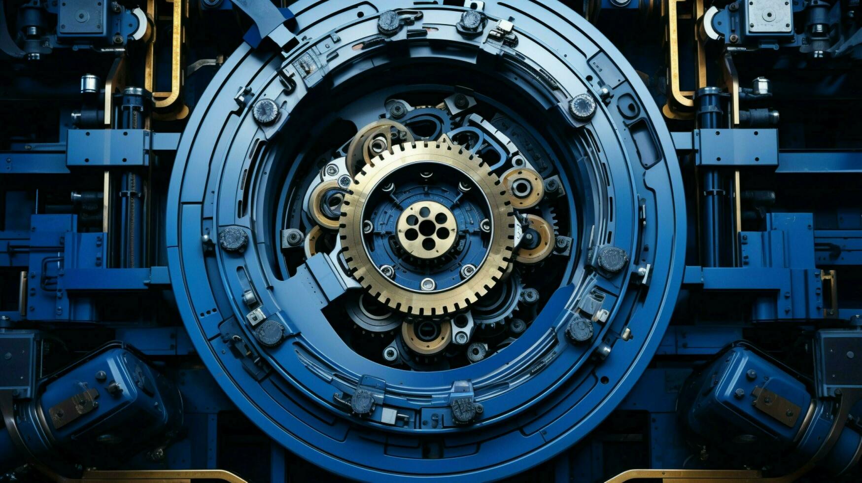 metallic machinery in blue circle high angle view photo