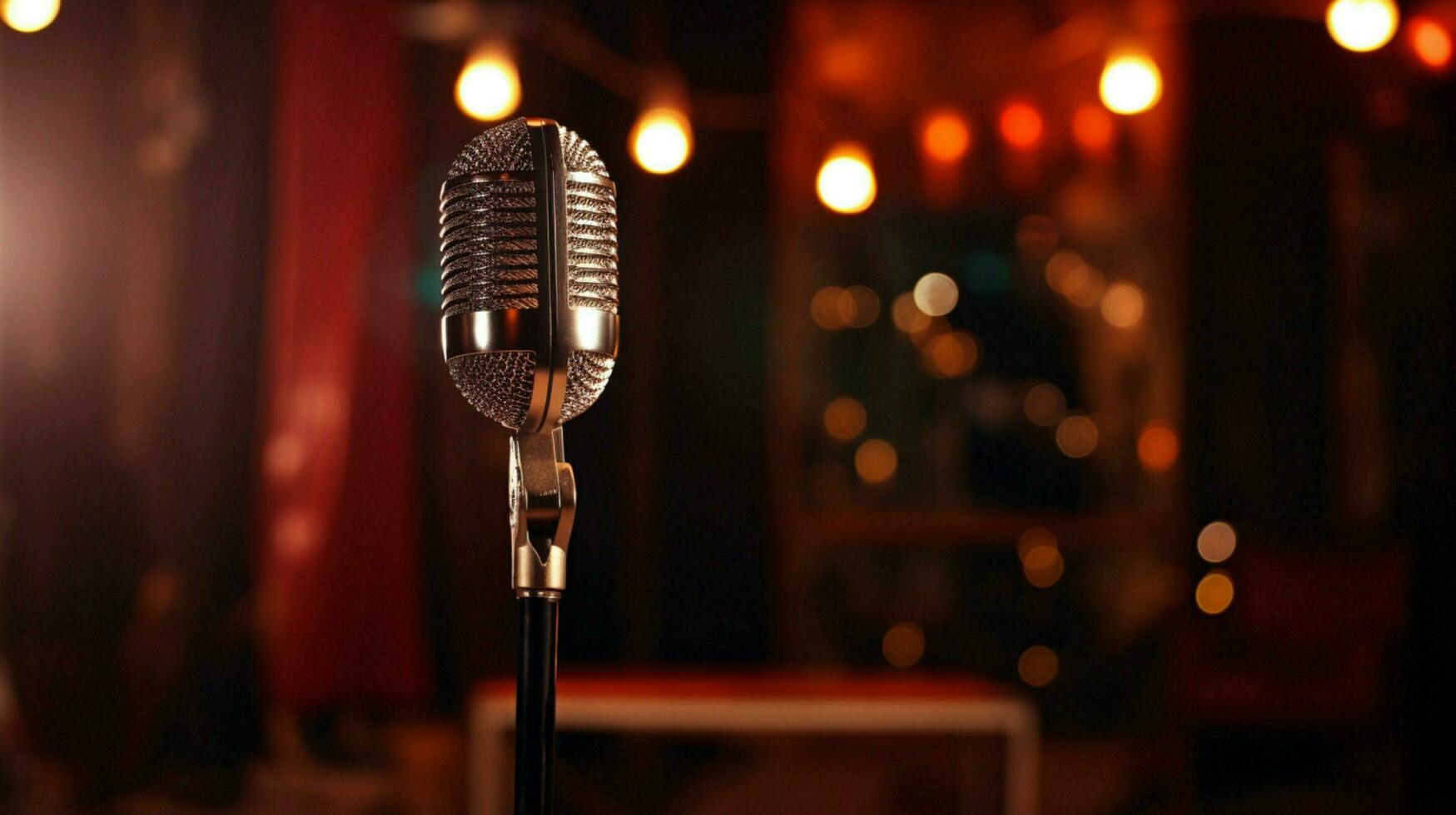 microphone on chrome stand in performance space photo