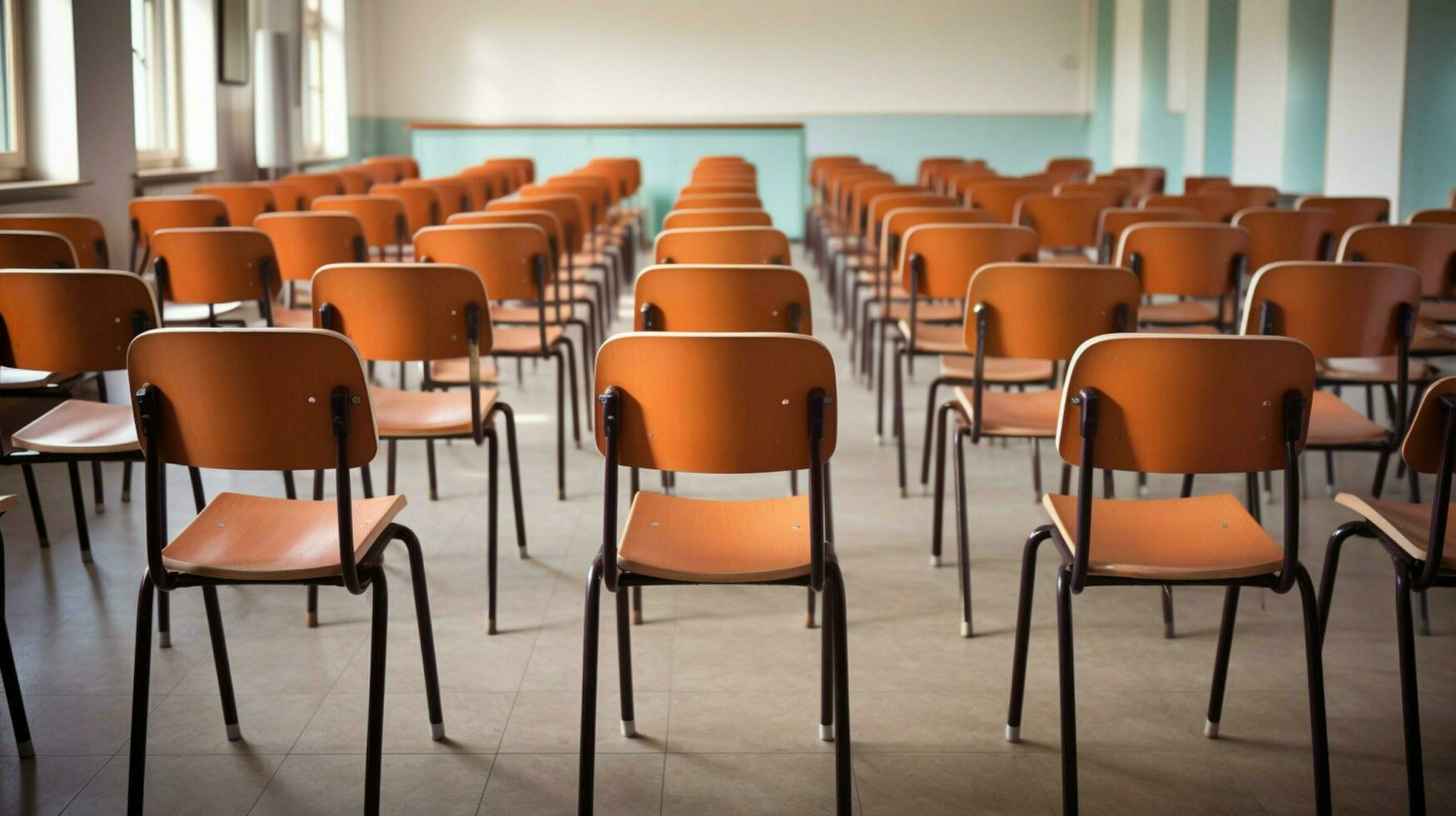 modern classroom empty chairs waiting for students photo