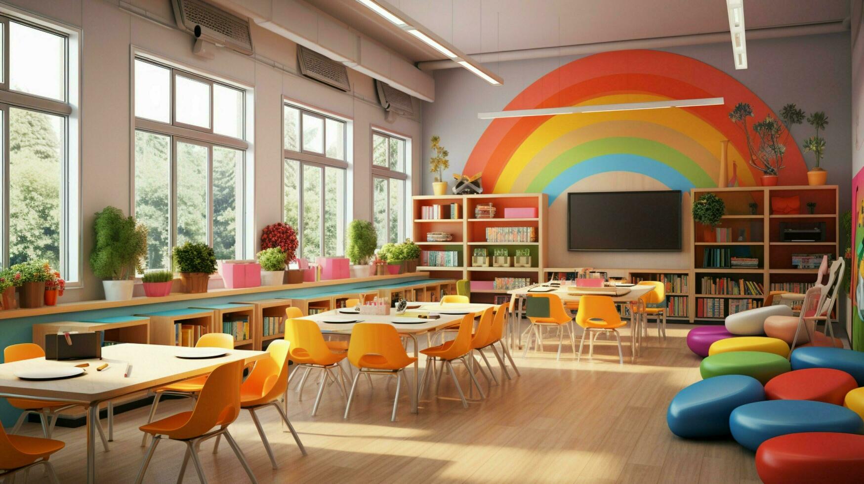 modern classroom with bright colors and toys photo