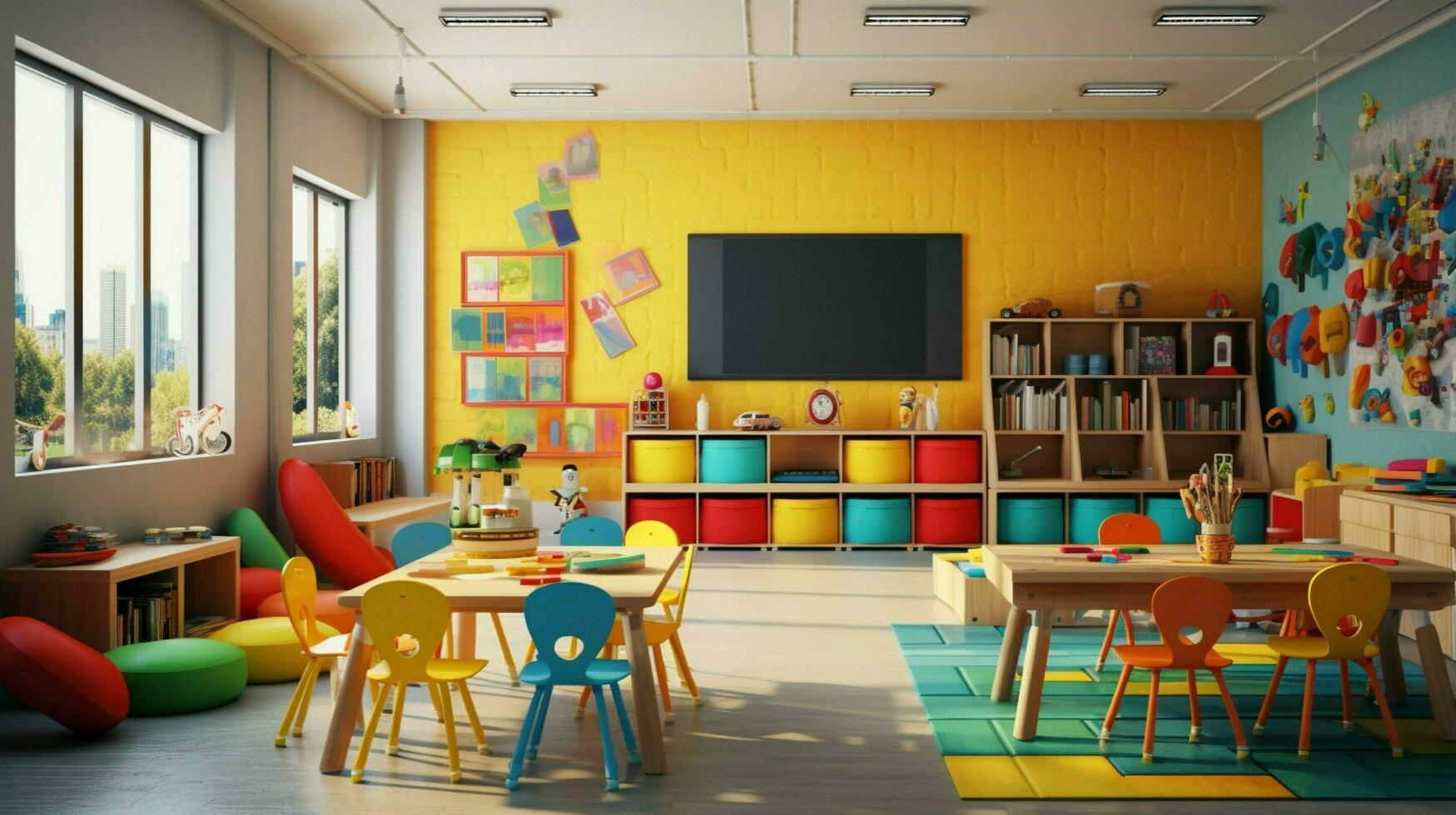 modern classroom with bright colors and toys photo