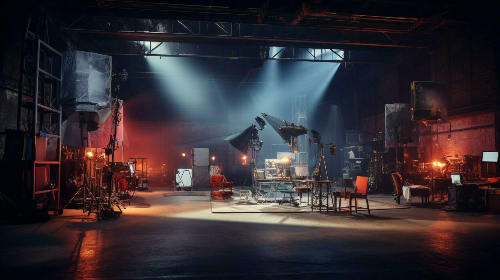 modern film studio illuminated by strobe light photo