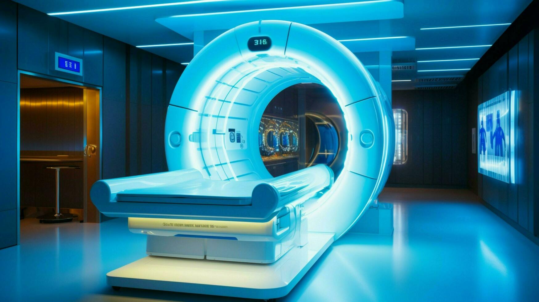 modern hospital machinery illuminates blue mri scanner photo