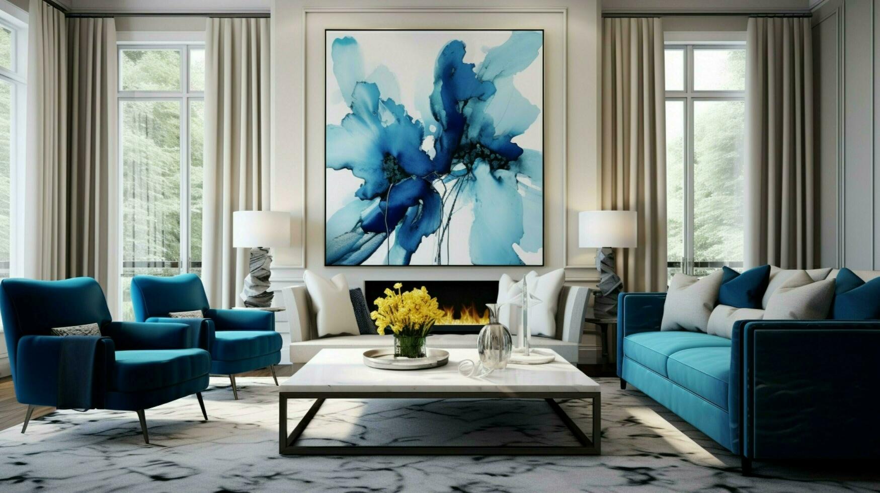 modern living room design with blue accents photo