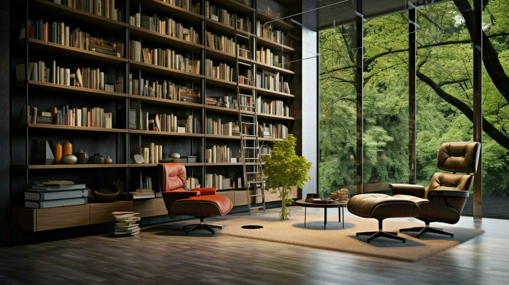 modern luxury home library with comfortable armchair photo