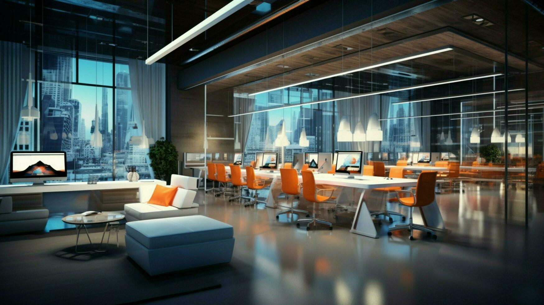 modern office design with computer technology success photo