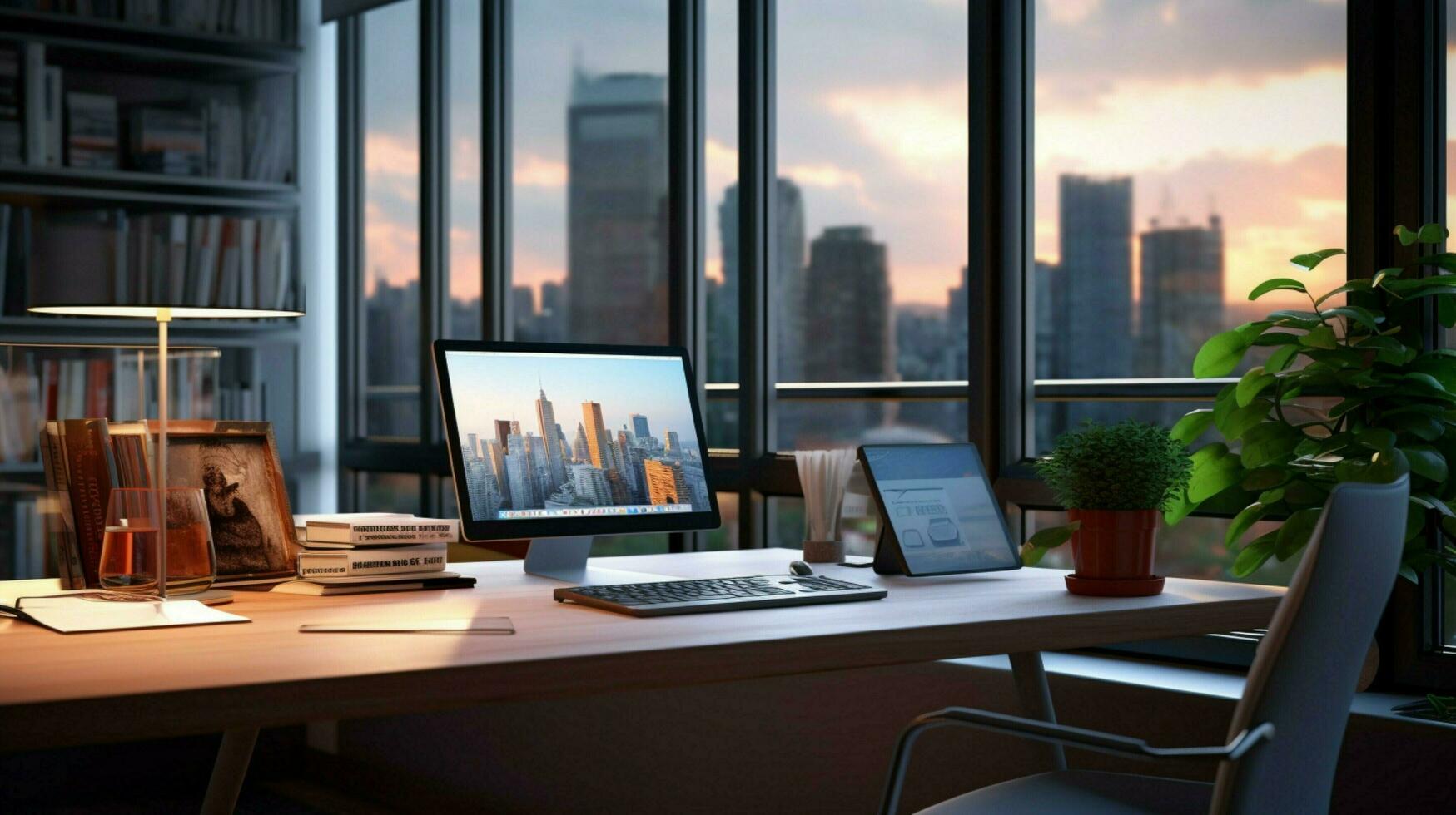 modern office with computer laptop photo